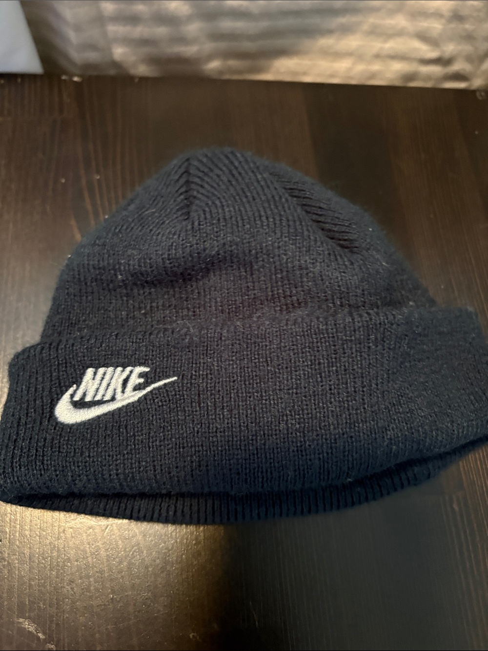 Nike Black Beanie with White Swoosh Embroidery